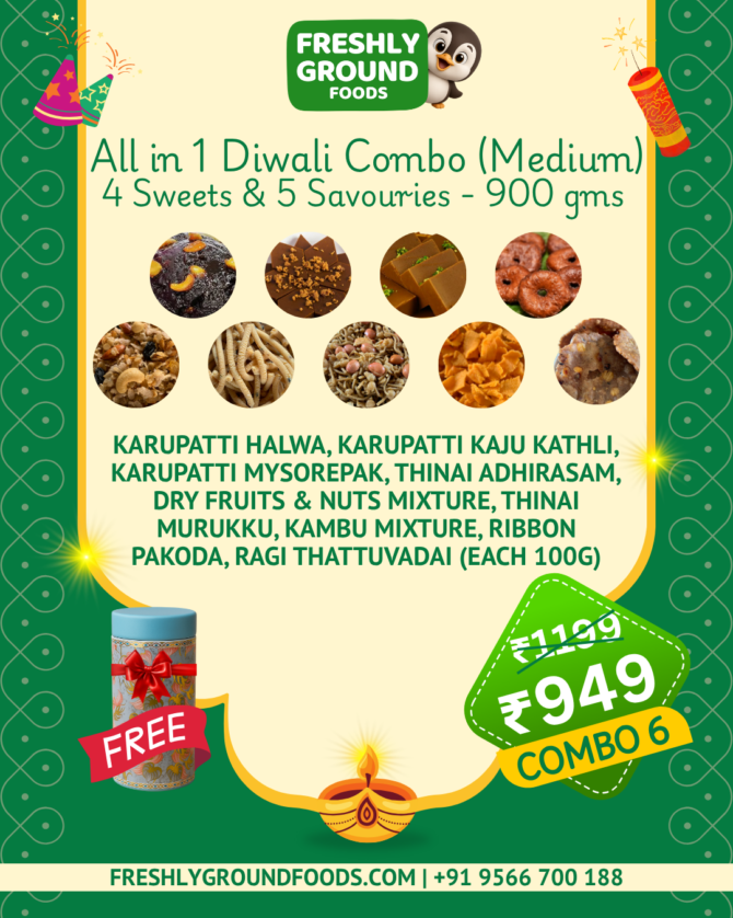 COMBO 6 - ALL IN 1 DIWALI COMBO (MEDIUM) - 4 SWEETS & 5 SAVOURIES [100g EACH (900g)]